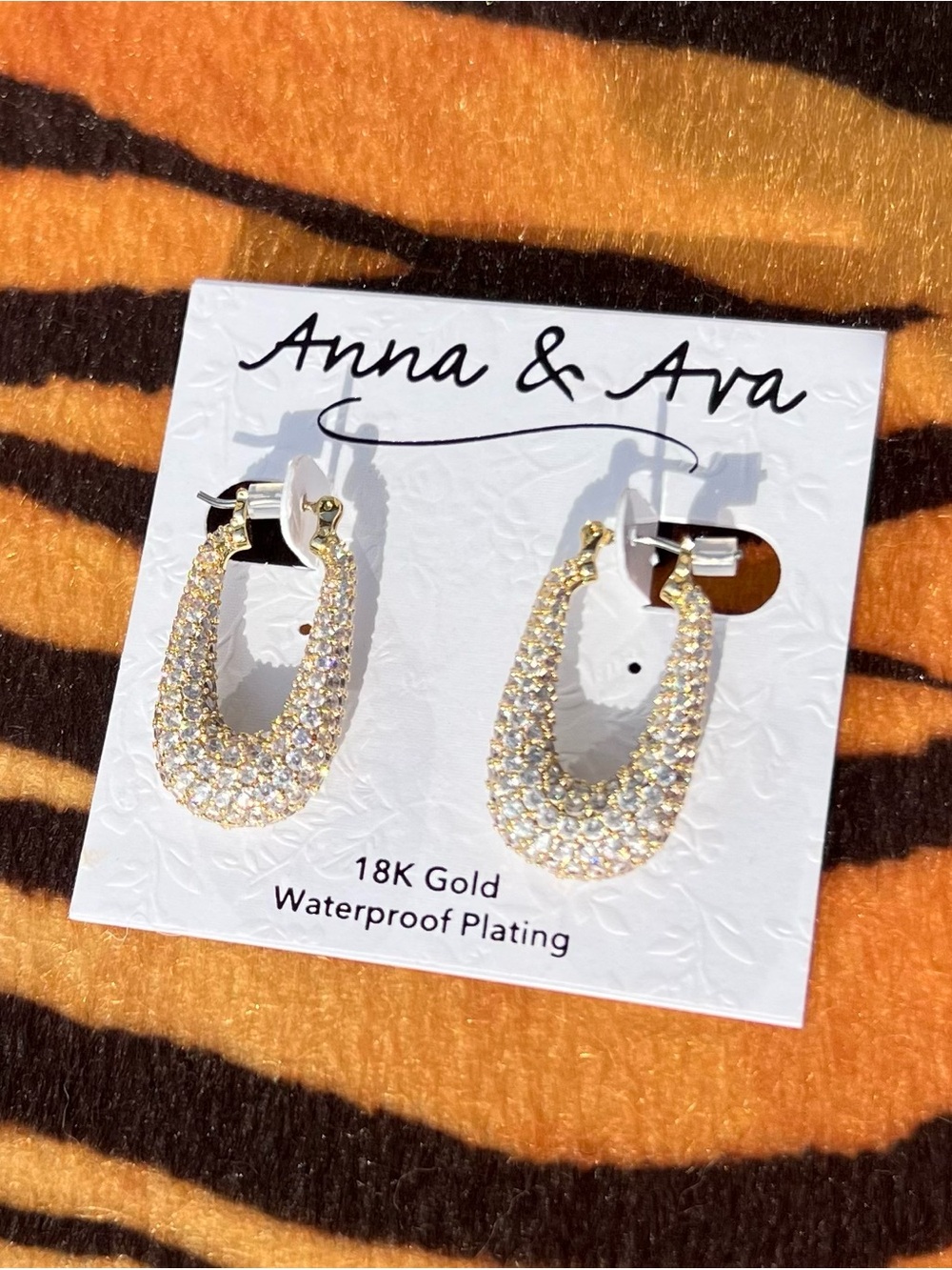 Anna & Ava 18K Gold Plated Crystal Pave Oval Hoop Earrings. Beautiful and NWT.